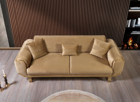 Wunnzëmmer Sofas 3 Sëtzer Polster Luxus Textil Couch Design Beige Couchen