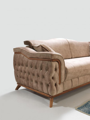 Wunnzëmmer 3-Sëtzer Design Couch Rout Polstersofa Nei Modern Beige