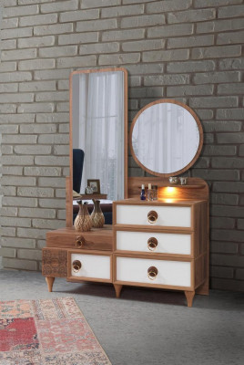 Schlofzëmmer Kommode Mat Spigel Holz Miwwel Luxus Miwwel 2tlg Set Nei
