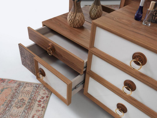 Schlofzëmmer Kommode Mat Spigel Holz Miwwel Luxus Miwwel 2tlg Set Nei