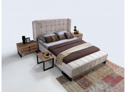 Bett Duebelbett Miwwelen Ariichtung Schlofzëmmer Design Stoff Textil nei