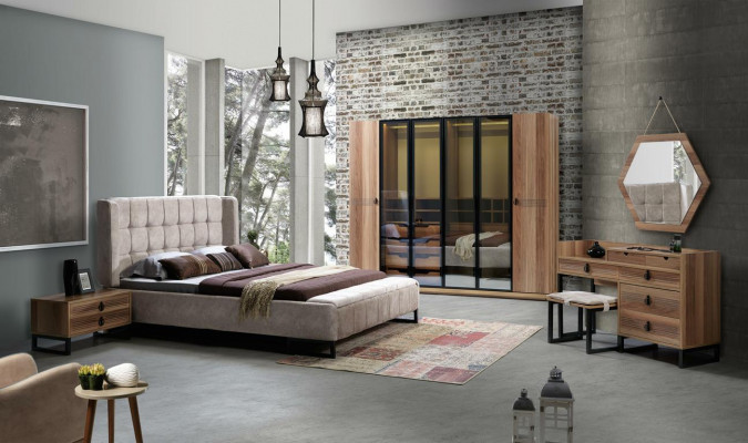 Schlofzëmmer Spigel Kommode Holz Modernen Design Luxus brong nei