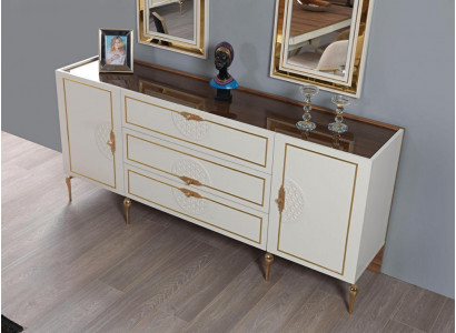 Wunnzëmmer Set Bicherregal mat 2x Spigel Garnitur Holz 3-Teile wäiss Kommode
