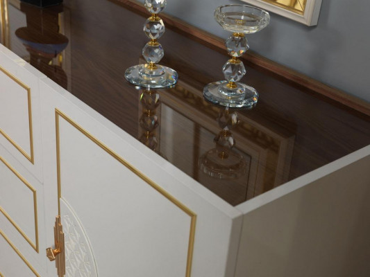 Wunnzëmmer Set Bicherregal mat 2x Spigel Garnitur Holz 3-Teile wäiss Kommode