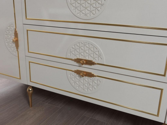 Wunnzëmmer Set Bicherregal mat 2x Spigel Garnitur Holz 3-Teile wäiss Kommode