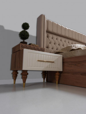 Schlofzëmmer Nuetssschief Material Holz Stil Miwwelen Brong Neit Luxus