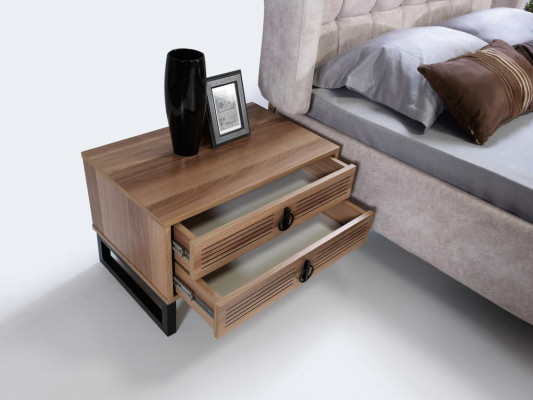 Schlofzëmmer Nuetsdësch Design Bäistell Holz mat Metall Luxus Nei