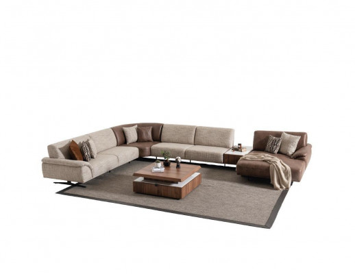 Wunnlandschaft Ecksofa Garnitur Design Moderner Dësch Braun 2tlg