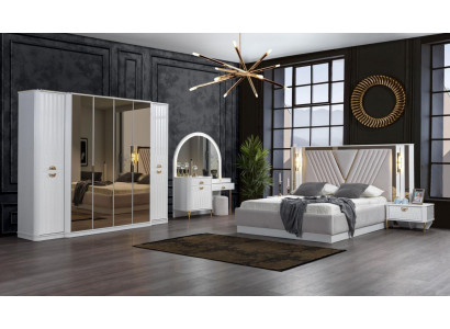 Schlofkummer Set Bett 2x Nuetsdëscher Kleederschaf 5tlg.Modern nei