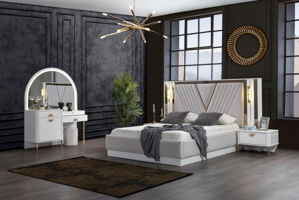 Schlofkummer Set Bett 2x Nuetsdëscher Kleederschaf 5tlg.Modern nei
