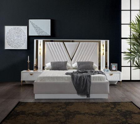 Schlofkummer Set Bett 2x Nuetsdëscher Kleederschaf 5tlg.Modern nei