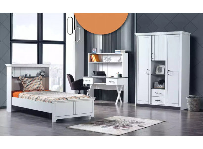 Kannerzëmmer Schlofzëmmer Komplett Set Bett Schreifdësch Kleederschaf 3 Deeler.