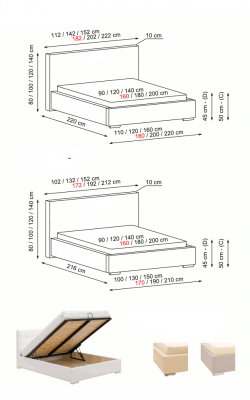 BETT DESIGNER POLSTERBETT MANŽETTE DOPPELTBETT MINI-MAXI 2101