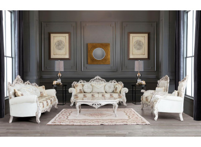 Barock wäiss Sofagarnitur Couch Sofa Polstermooscht Sessel Dësch 5tlg.
