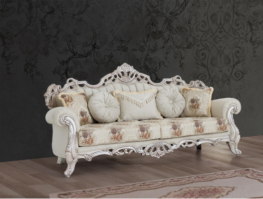 Barock wäiss Sofagarnitur Couch Sofa Polstermooscht Sessel Dësch 5tlg.