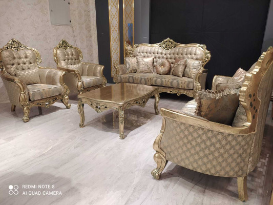 Franséisch Canapé-Set Polstersëtz Moobel Couch-Set 5 Deeler Sofa Dësch