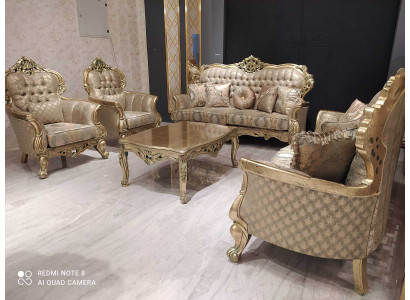 Franséisch Canapé-Set Polstersëtz Moobel Couch-Set 5 Deeler Sofa Dësch