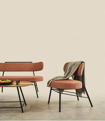 Set 4 tlg. Bänk 2x Still Couchtisch Sëtz Bänk Textil Holz Designer