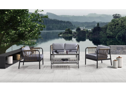 Design Canapé 2 Sëtzer Stoff 2x Fauteuils Polster Canapéen Textil Beistell Dësch Neit