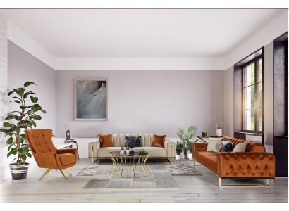 Designer Chesterfield 3-Stéck Garnitur 2x 3 Sëtzer Sofa Fotell Modern Dräisëtzer