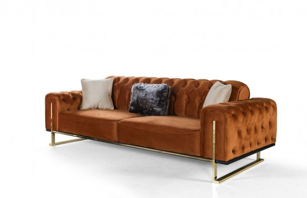 Luxus Chesterfield Sofa 3-Sëtzer Braun Cognac Sofas Polster Textil Couchen