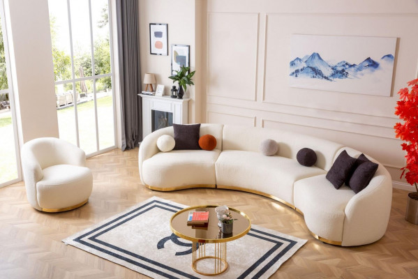 Designer Wunnzëmmer Set Modern Sofagarnitur Ronnsofa + 1 Sëtz 2 Deeler