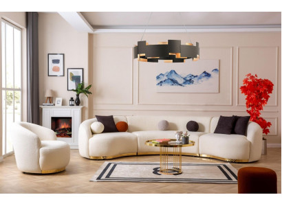 Designer Wunnzëmmer Set Modern Sofagarnitur Ronnsofa + 1 Sëtz 2 Deeler