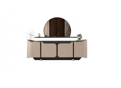 Buffet Anrichte Kommode mat Spigel Schaf Holz Beige Modern Set