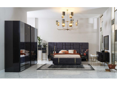 Design Duebelbett Bettrahmen Luxus Schlofzëmmer Holz Set 6tlg Schwaarz