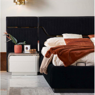 Garnitur Bettrahmen Schlofzëmmer Duebelbett Holz Set 6tlg Blo Design