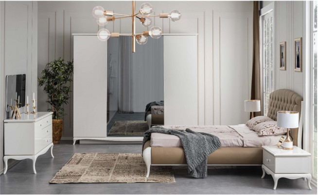 Schlofkummer Grupp Duebelbett Garnitur Bettrahmen Bett Set 6tlg Wäiss