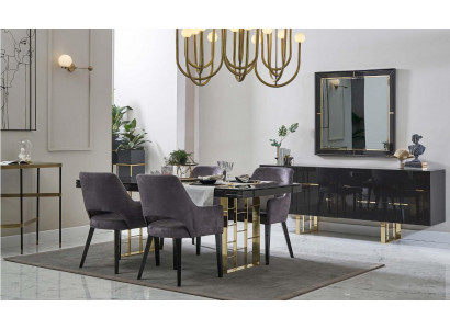 Luxus Iess-Eck Iesszëmmer Iessgrupp Iesszëmmermiwwelen Set 9 Deeler Holz Schwaarz