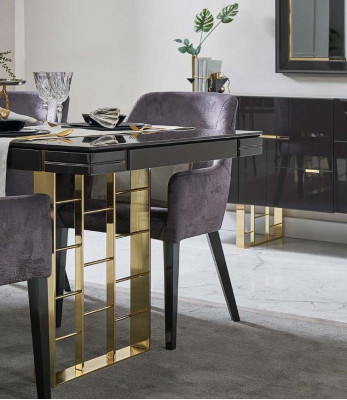 Luxus Iess-Eck Iesszëmmer Iessgrupp Iesszëmmermiwwelen Set 9 Deeler Holz Schwaarz