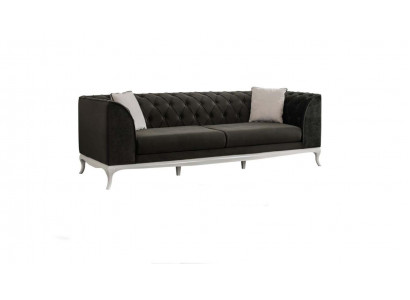 Wunnzëmmer Dräisëtzer Chesterfield Canapé Sofa 3 Sëtzer Schwaarz Stoff Stoffsofa