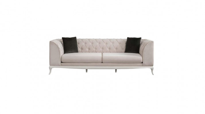 Wunnzëmmer Stoffsofa Dräisëtzer Chesterfield Couch Sofa 3 Sëtzer Beige Stoff