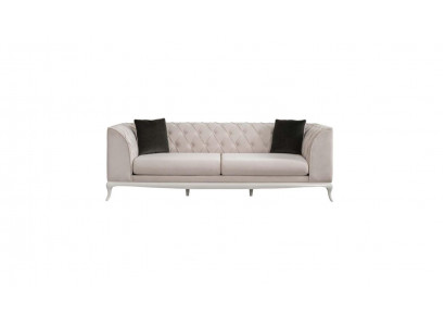 Wunnzëmmer Stoffsofa Dräisëtzer Chesterfield Couch Sofa 3 Sëtzer Beige Stoff