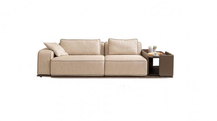 Däischtercouch Sofa 3 Sëtzer Beige Stoff Stoffsofa Polstersofa Dësch