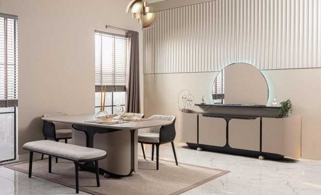 Iesszëmmermiwwelen Iesseck Iesszëmmer Iessgrupp 8 Stéck Holz Beige Garnitur