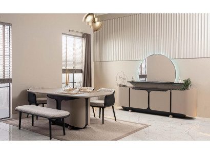 Iesszëmmermiwwelen Iesseck Iesszëmmer Iessgrupp 8 Stéck Holz Beige Garnitur