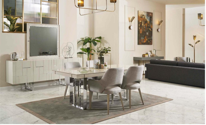 Grupp Iesswénkel Iesszëmmer Iessgrupp Iesszëmmermiwwelen Set 9 Deeler Holz Beige