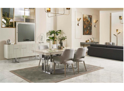 Grupp Iesswénkel Iesszëmmer Iessgrupp Iesszëmmermiwwelen Set 9 Deeler Holz Beige