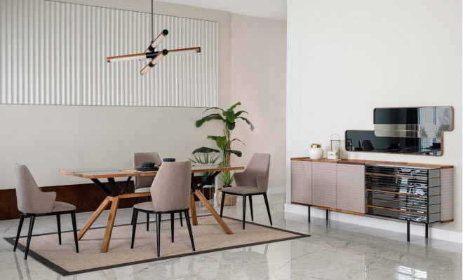 Couche Eck iesszëmmer Iessgrupp Iesszëmmersmöbel 7tlg Holz Beige