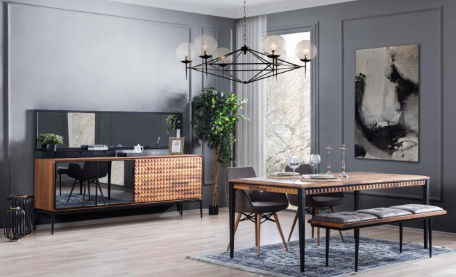 Grupp Iessplaz Iesszëmmer Iessgrupp Iesszëmmermiwwel Set 8-Stéck Holz Brong