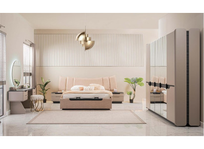 Duebelbett Komplett Bett Schlofzëmmer Modern Beige Set 6tlg Schaf