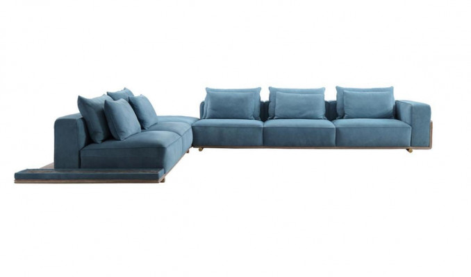 Blo Aroma L-Form Canapé Wunnzëmmer Luxus Stoffmiwwel Luxus Design Nei