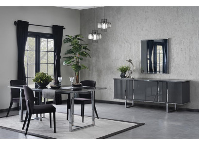 Luxus Iesszëmmer Set 6tlg Iessdësch mat 4x Still Design Sideboard mat Spigel