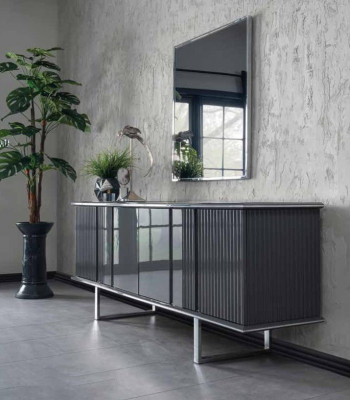 Luxus Iesszëmmer Set 6tlg Iessdësch mat 4x Still Design Sideboard mat Spigel
