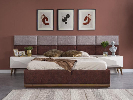 Modern Schlofzëmmermiwwelen Komplett Ariichtung Design Bett 2x Nuetsdëscher