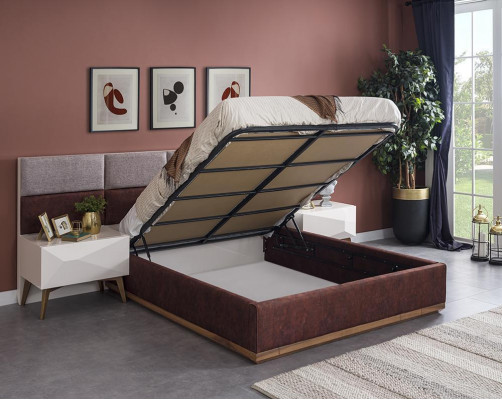 Modern Schlofzëmmermiwwelen Komplett Ariichtung Design Bett 2x Nuetsdëscher