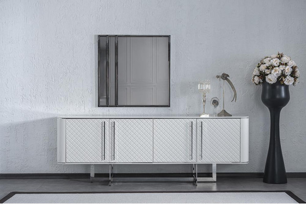 Luxus-Säitendësch mat Spigel Iesszëmmer Ariichtung Modernen Design Miwwelen